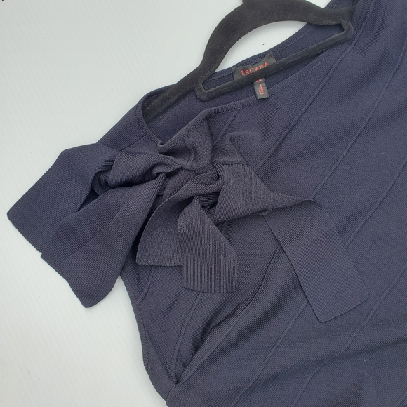 Escada Navy Knit Bandage Tie Shoulder Dress - Picture 5 of 7